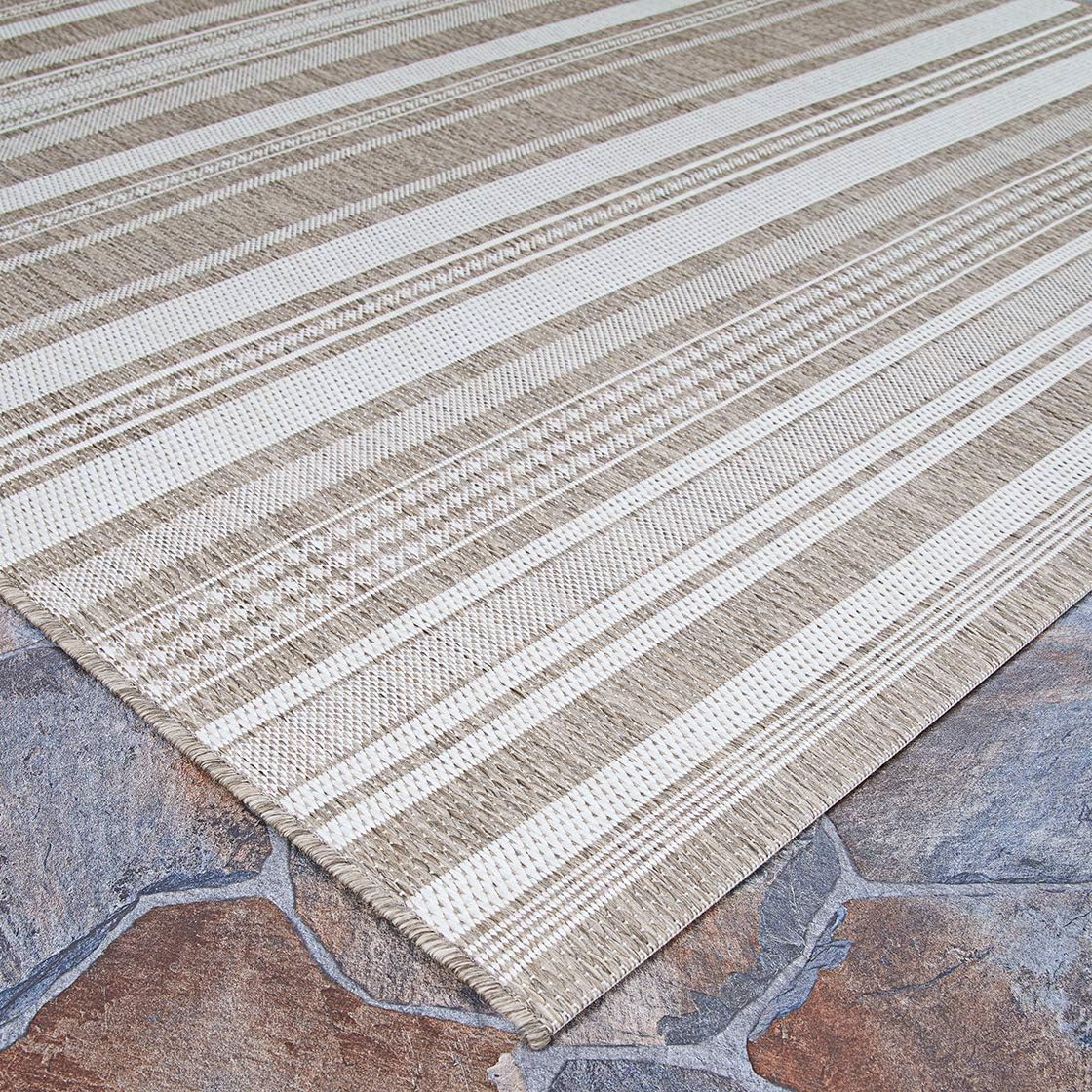 Couristan Recife Indoor Outdoor Rug - Gazebo Stripe 5'10' x 9'2' Rectangle in Champagne and Taupe, Low Pile, Hose Washable, Pet- Kid Friendly Home Decor for Living Room, Patio Furniture Set, Kitchen