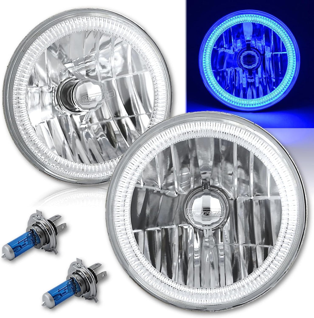Octane Lighting 7 Inch Blue COB LED Halo Angel Eye H4 Headlamp Headlight Halogen Light Bulb Pair