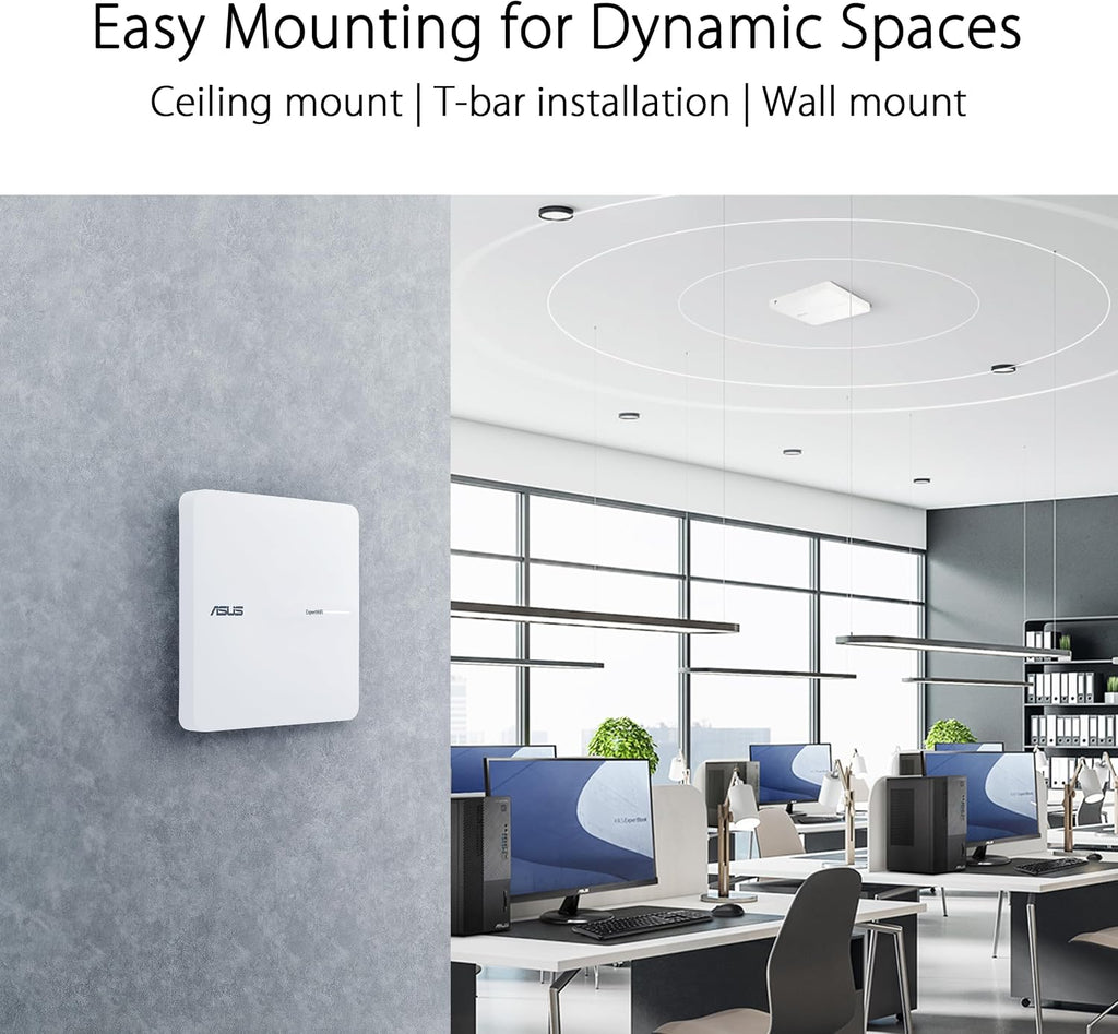 ASUS ExpertWiFi EBA63 AX3000 Dual-Band WiFi 6 (802.11ax) PoE Access Point, Support up to 5 SSIDs and VLAN, Self-Defined Network, Support PoE & PoE+, Easy Management app, AiMesh Compatible