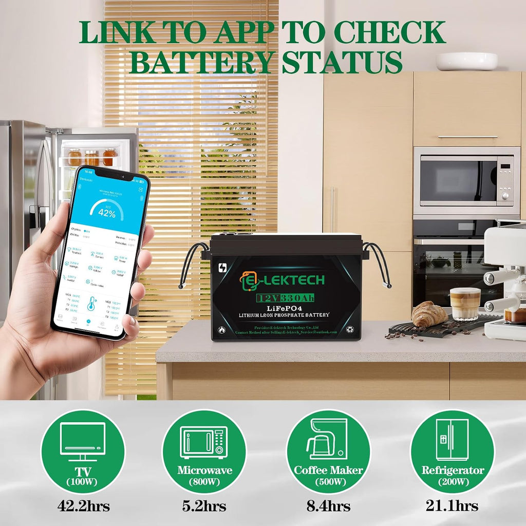 12V 330Ah LiFePO4 Lithium Battery Built-in 200A BMS Rechargeable Mini LiFePO4 Battery Up to 10000 Cycle Lithium Battery, 10-Year Lifespan, Perfect for RV, Solar, Marine, Home Energy Storage