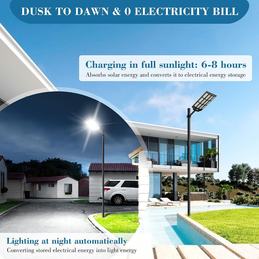 OKPRO 15000W Solar Street Light, 7000K Solar Lights Outdoor Waterproof Motion Sensor, Solar Security Light IP66 Waterproof, Solar Street Lights Outdoor Dusk to Dawn for Parking Lot, Yard, Farm