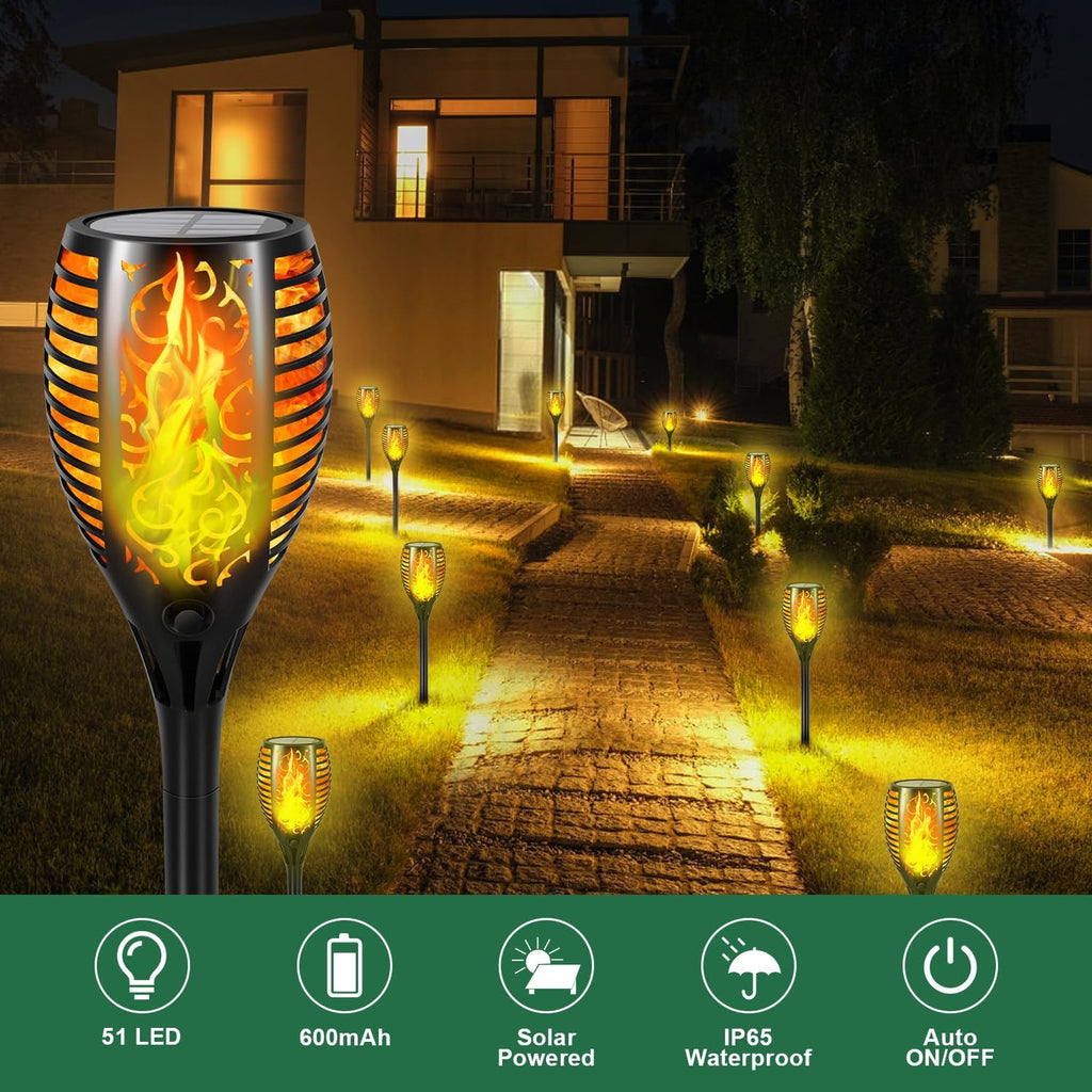 Upgraded Larger Solar Lights Outdoor - 6 Pack 51 LED Solar Torch Lights with Flickering Flame for Garden Decor Higher 23' Yard Lighting Waterproof Tiki Torches for Outside Lawn Patio Pathway