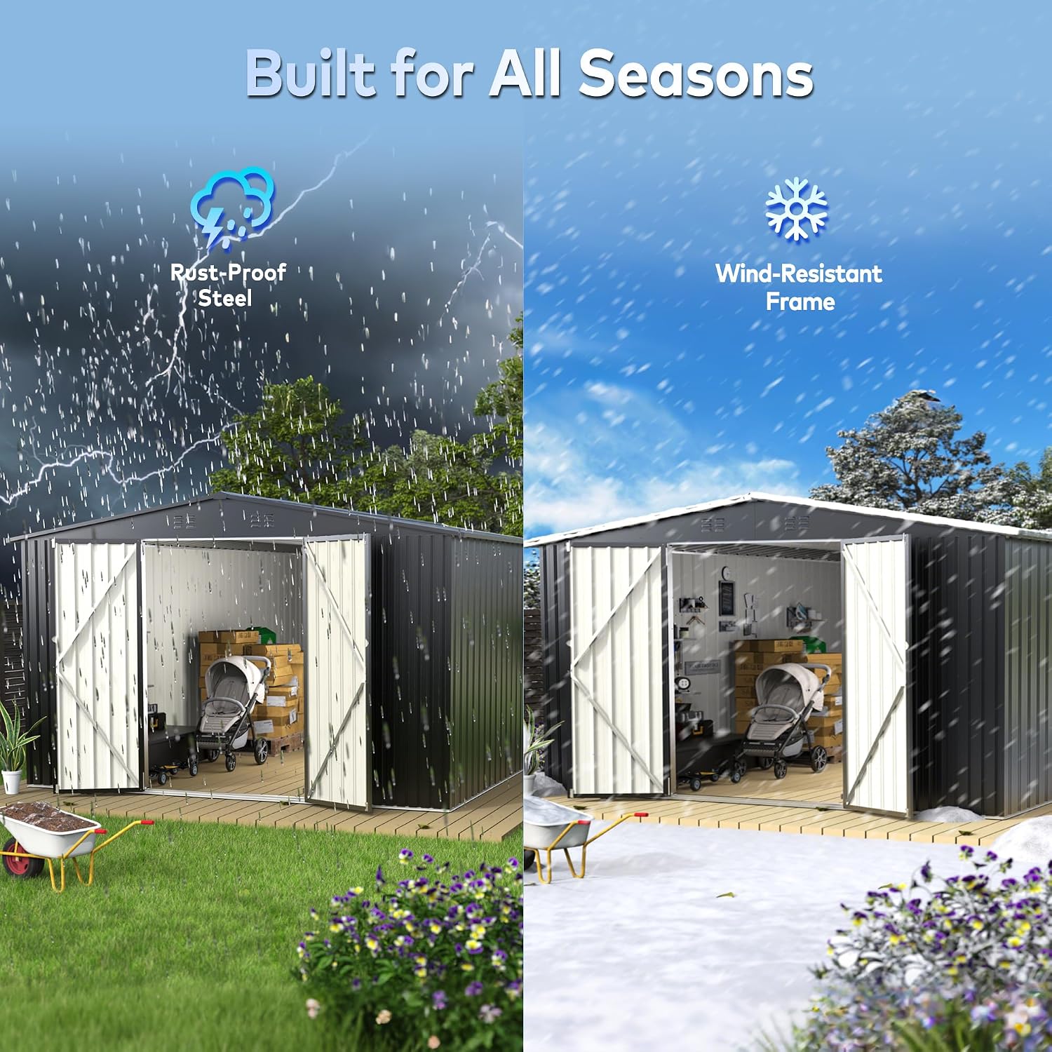 12 x 14 FT Metal Outdoor Storage Shed, Waterproof Garden Utility Shed with Lockable Door, All-Weather Storage Shelter for Bikes,Tool for Patio Lawn Backyard Garden Black