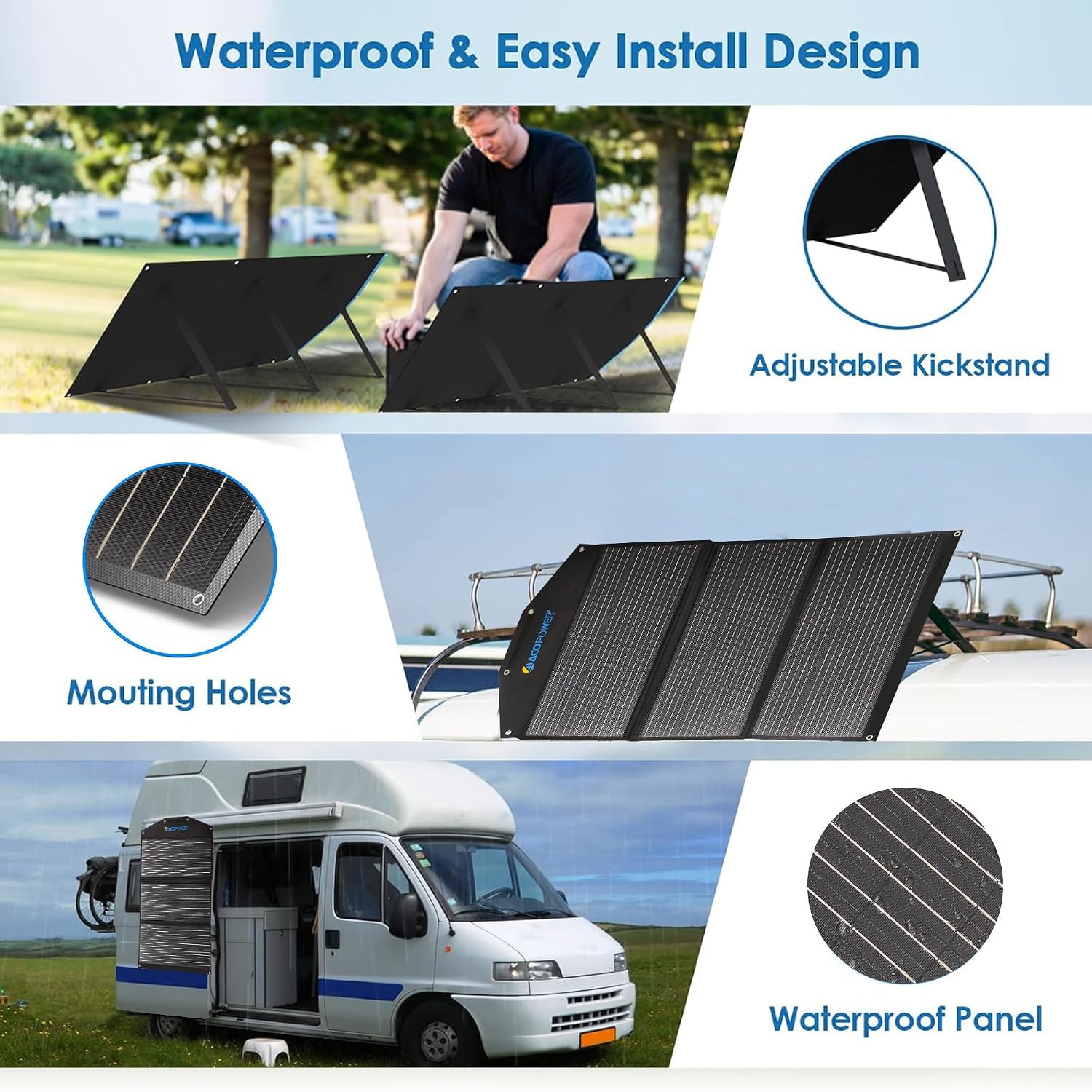 ACOPOWER 90W Portable Solar Panel,3x30W Foldable Solar Panel Suitcase with USB/DC/Type-C 3 Outputs for Phones,Camping,Outdoors, RV and Acopower Car Refrigerator Black