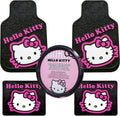Plasticolor 008890ZA1 Hello Kitty Collage Hot Pink Sanrio Front & Rear Floor Mats and Steering Wheel Cover Set for Car Truck SUV - 5PC