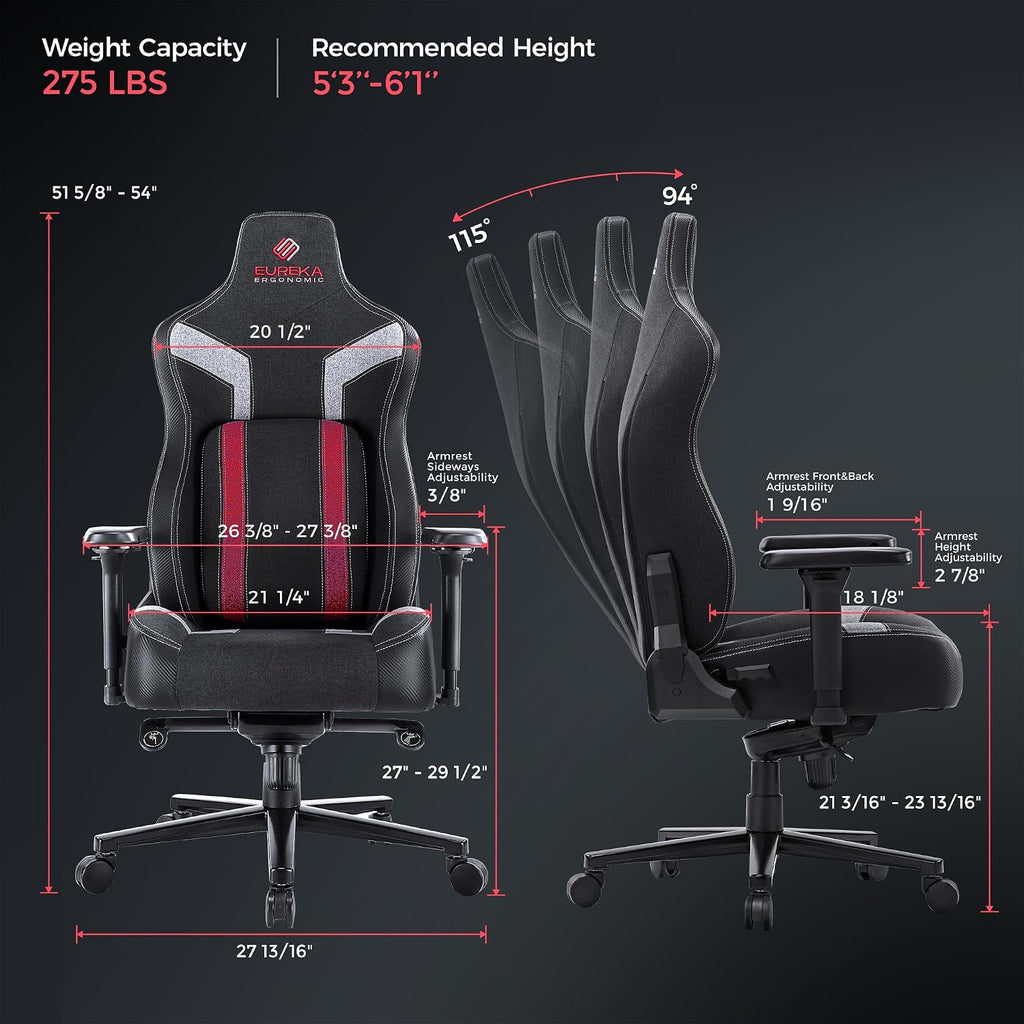 EUREKA ERGONOMIC Gaming Chair GC08, Computer Gamer Chair with Lumbar Support, Racing Style Gaming Chairs with 4.3in Thicken Seat Cushion, Ergonomic Gaming Chair for Adults, Red