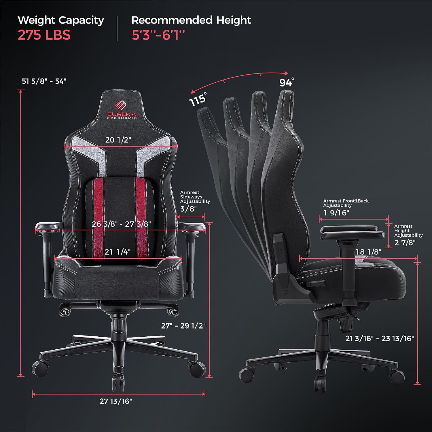 EUREKA ERGONOMIC Gaming Chair GC08, Computer Gamer Chair with Lumbar Support, Racing Style Gaming Chairs with 4.3in Thicken Seat Cushion, Ergonomic Gaming Chair for Adults, Red