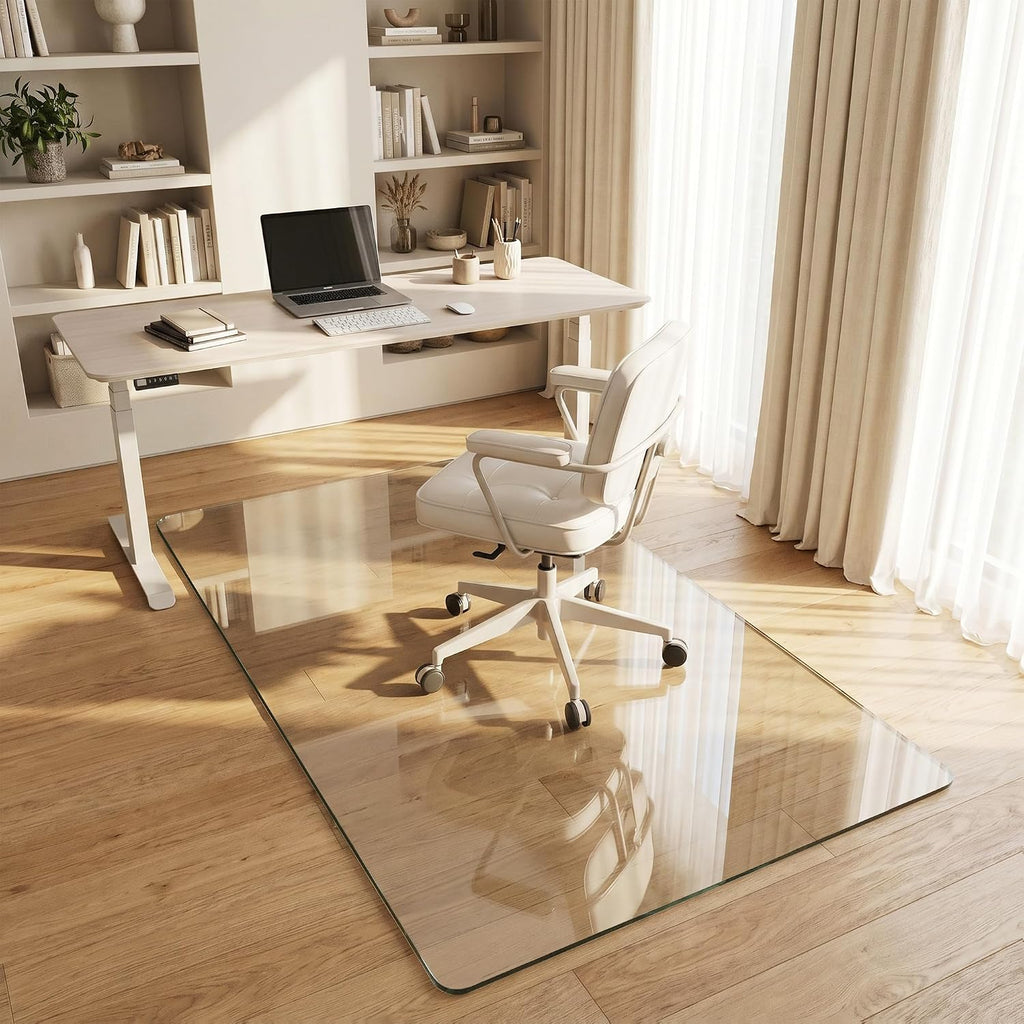 Tempered Glass Chair Mat for Hardwood Floor, 40' x 60' Heavy Duty Glass Office Chair Mat, for Low Pile Carpet, 0.2' Thick with 4 Non-Slip Pads, Smooth Rolling for Home & Office