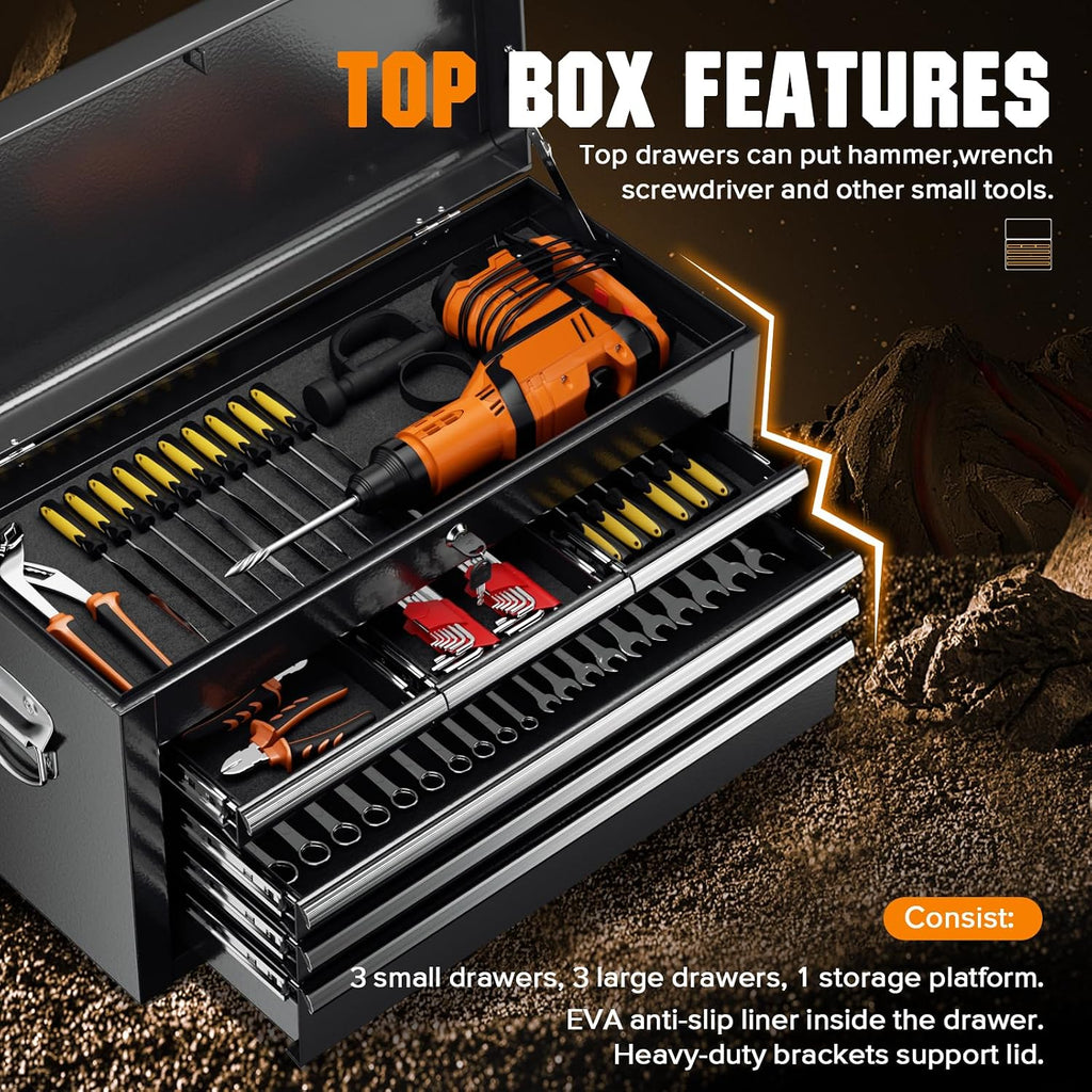 Incbruce 8-Drawer Metal Rolling Tool Chest, High Capacity Toolbox Organizer with Wheels, Detachable Tool Cabinet Top for Mechanics Garage and Workshop (Black)