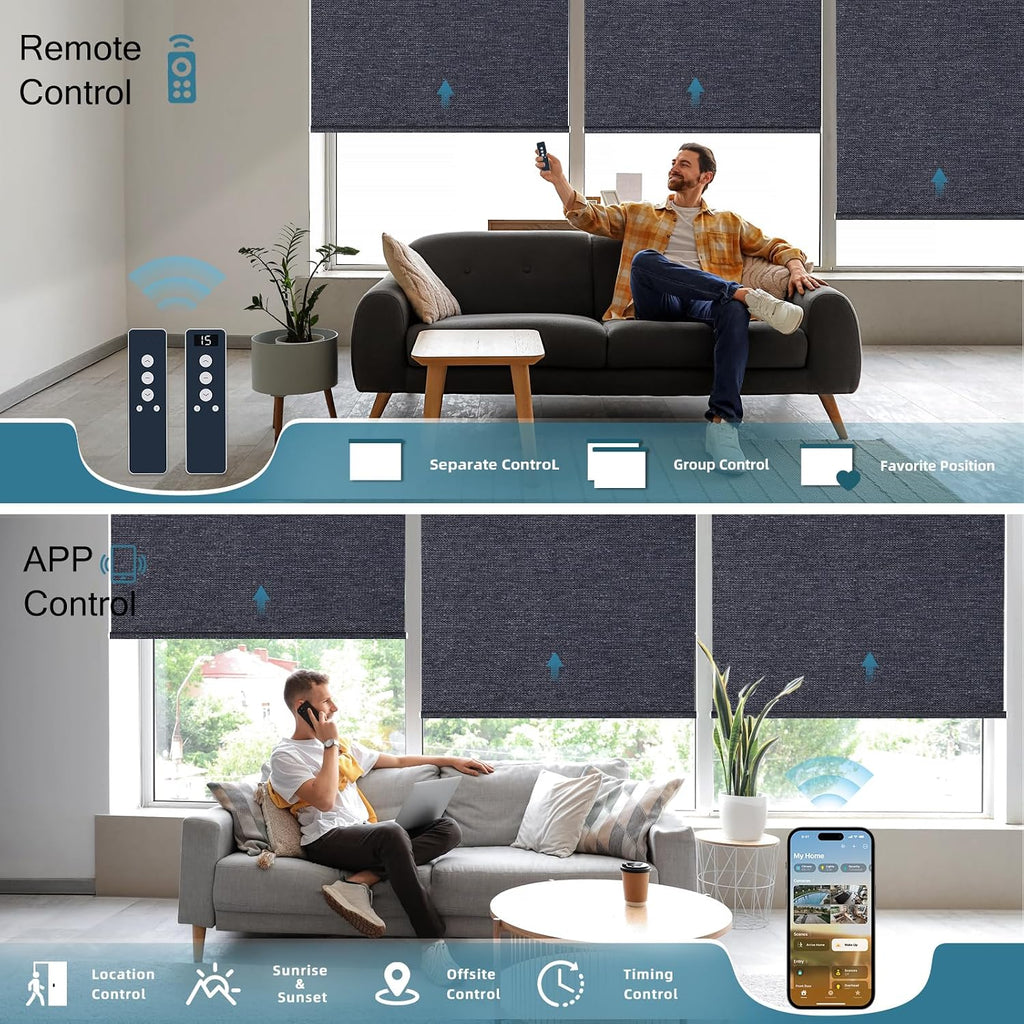 Electric Blinds Compatible with Alexa,Google Home,Motorized Roller Shades with Valance,100% Blackout Automatic Shades for Home&Office,Dark Raven Black