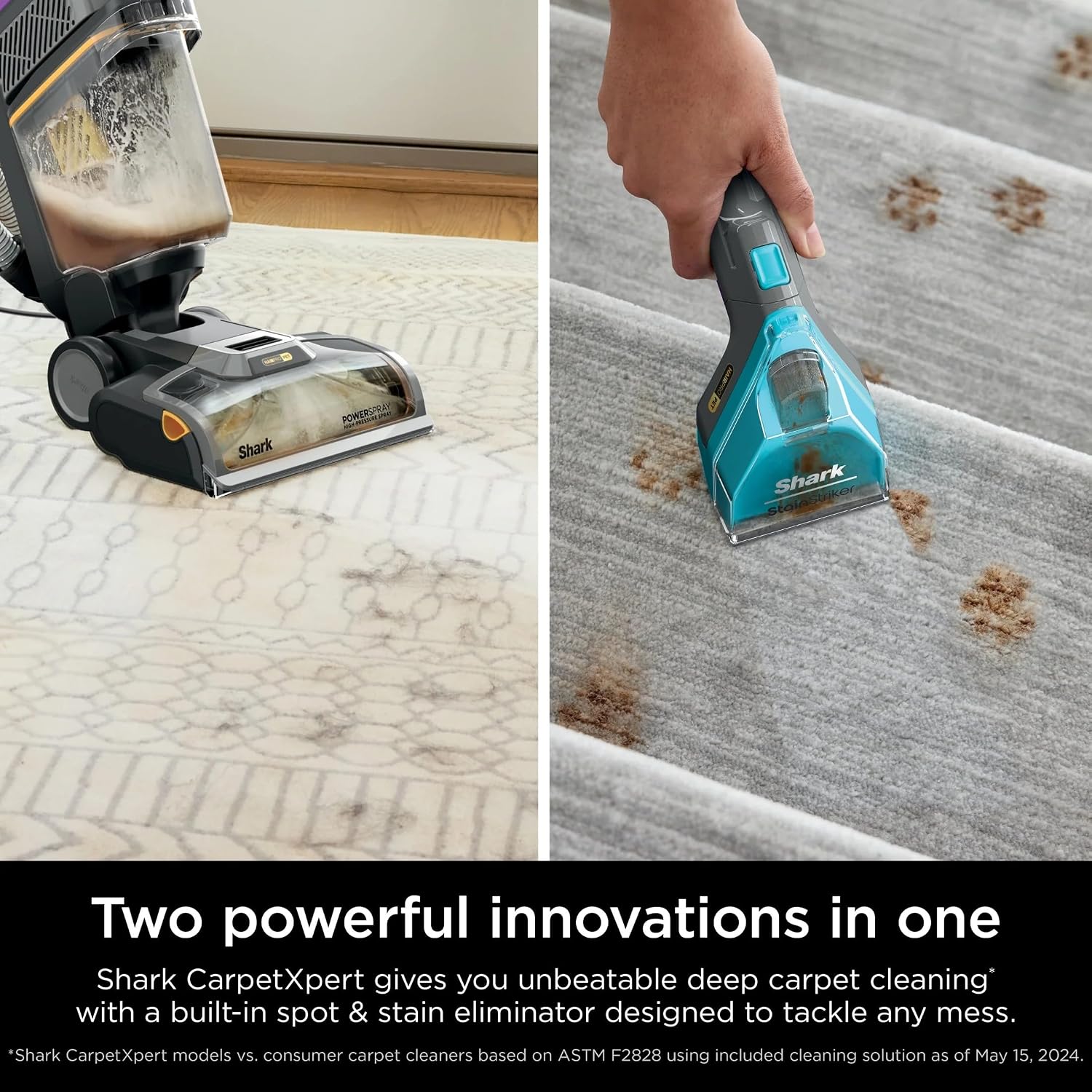 Shark EX300 CarpetXpert HairPro with StainStriker Technology Upright Vacuum, Built-in Spot & Stain Eliminator, Perfect for Pets & Hair Removal, 3 Cleaning Tools, Cleaning Solution (Renewed)