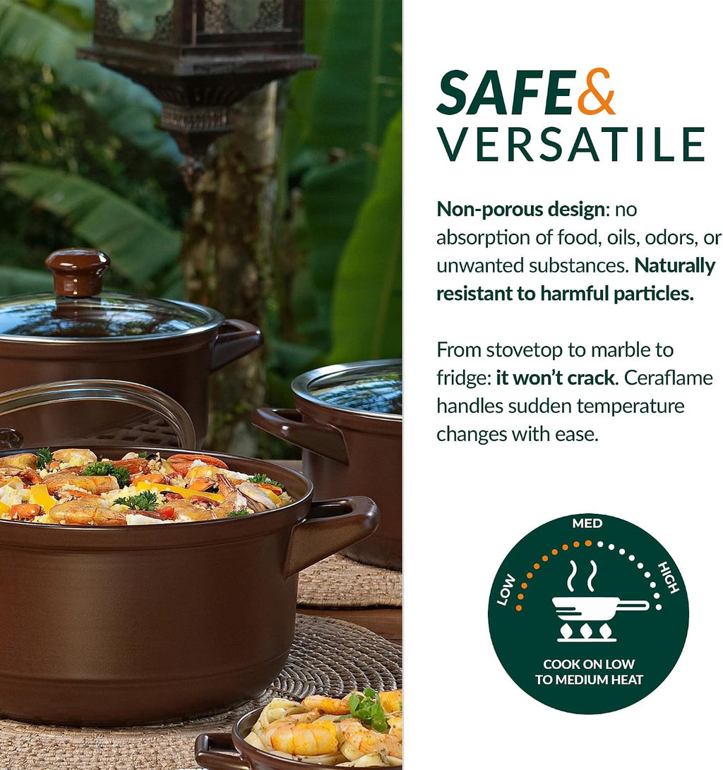 Real Ceramic, Non Scratchable, Non Toxic Cookware Set - Oven Safe Up to 1200F, Stovetop Agnostic, Dishwasher Safe, Longlasting and Lightweight - PFAS, PTFE, PFOA, PFOS - Black