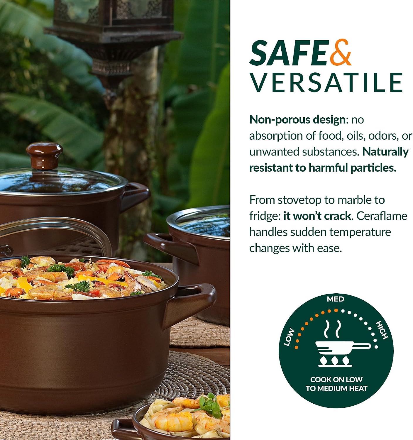 Real Ceramic, Non Scratchable, Non Toxic Cookware Set - Oven Safe Up to 1200F, Stovetop Agnostic, Dishwasher Safe, Longlasting and Lightweight - PFAS, PTFE, PFOA, PFOS - Black