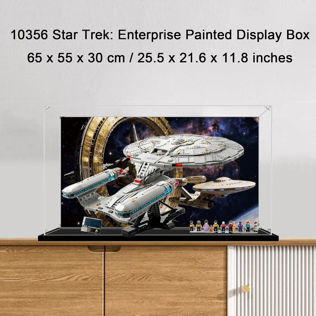 Acrylic Display Case for Lego 10356 Star Trek: Starship Enterprise, Dustproof Transparent Storage Box, Display Box Compatible with 10356 (Box Only) (Painted Background C)