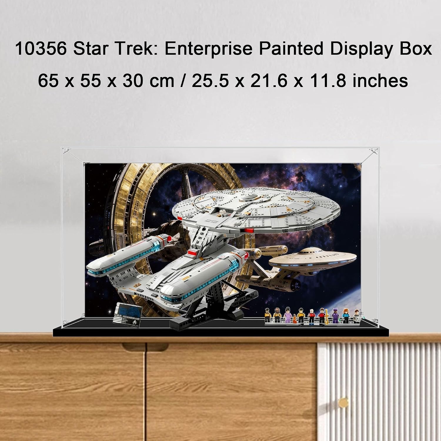 Acrylic Display Case for Lego 10356 Star Trek: Starship Enterprise, Dustproof Transparent Storage Box, Display Box Compatible with 10356 (Box Only) (Painted Background C)