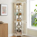 70' Lighted Corner Curio Cabinet,Inside Mirror Corner Glass Display Case with Tempered Glass Door for Living Room, Antique Collectibles, Wine & Bar Glass Storage, Lights Included