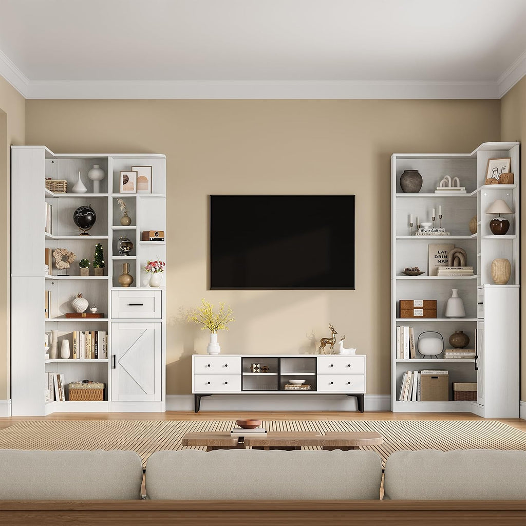 Garvee 74'' Tall Corner Bookshelf - 6-Tier Book Shelf with Drawer and Cabinets, l-Shaped Bookcase Open Storage Shelves Modern Display Shelf for Home, Office