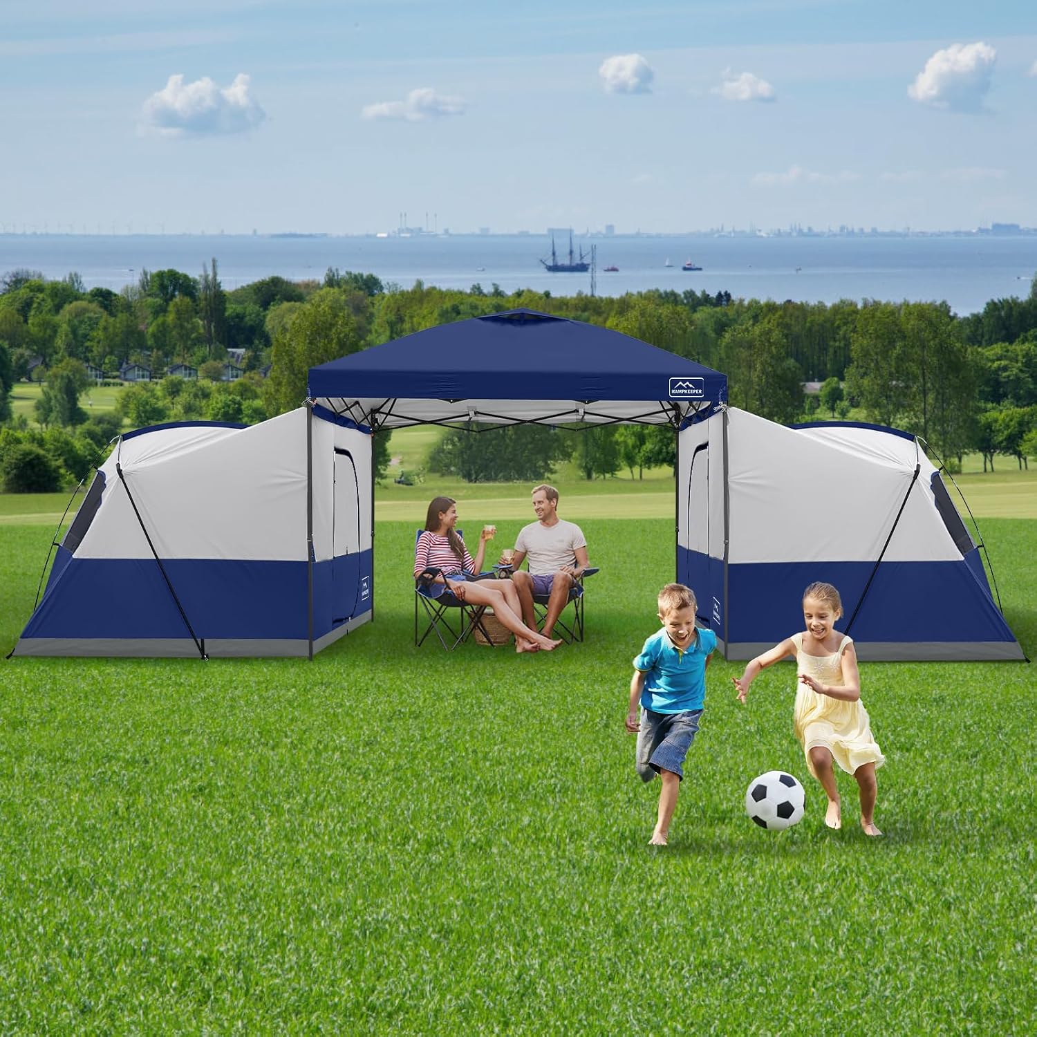 KAMPKEEPER Canopy Side Tent,4-6 Person Camping Cube Tent for 10x10 Pop Up Canopies,Easy Up Gazebo with Window,Compatible with 10' Wide Canopy Tents