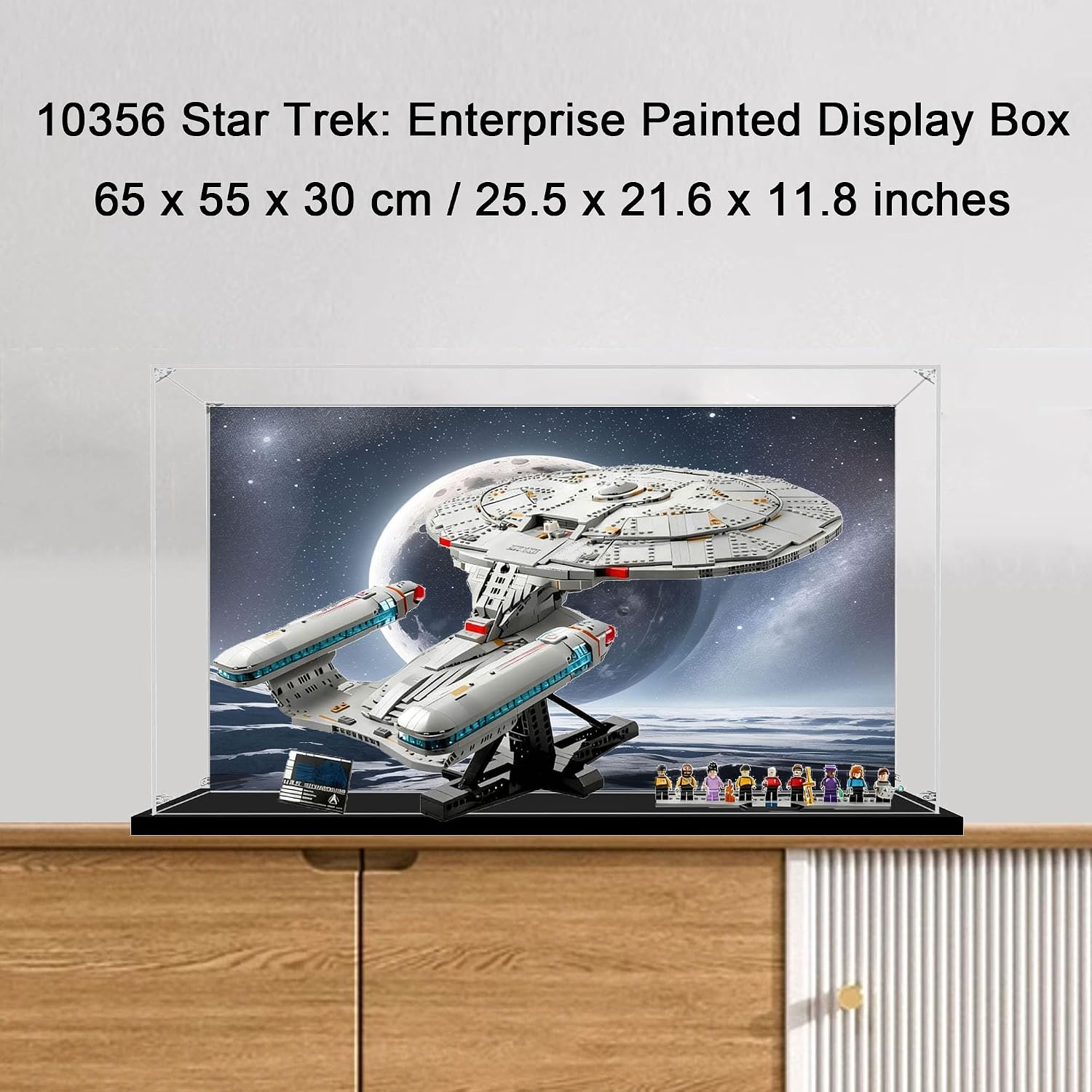 Acrylic Display Case for Lego 10356 Star Trek: Starship Enterprise, Dustproof Transparent Storage Box, Display Box Compatible with 10356 (Box Only) (Painted Background A)