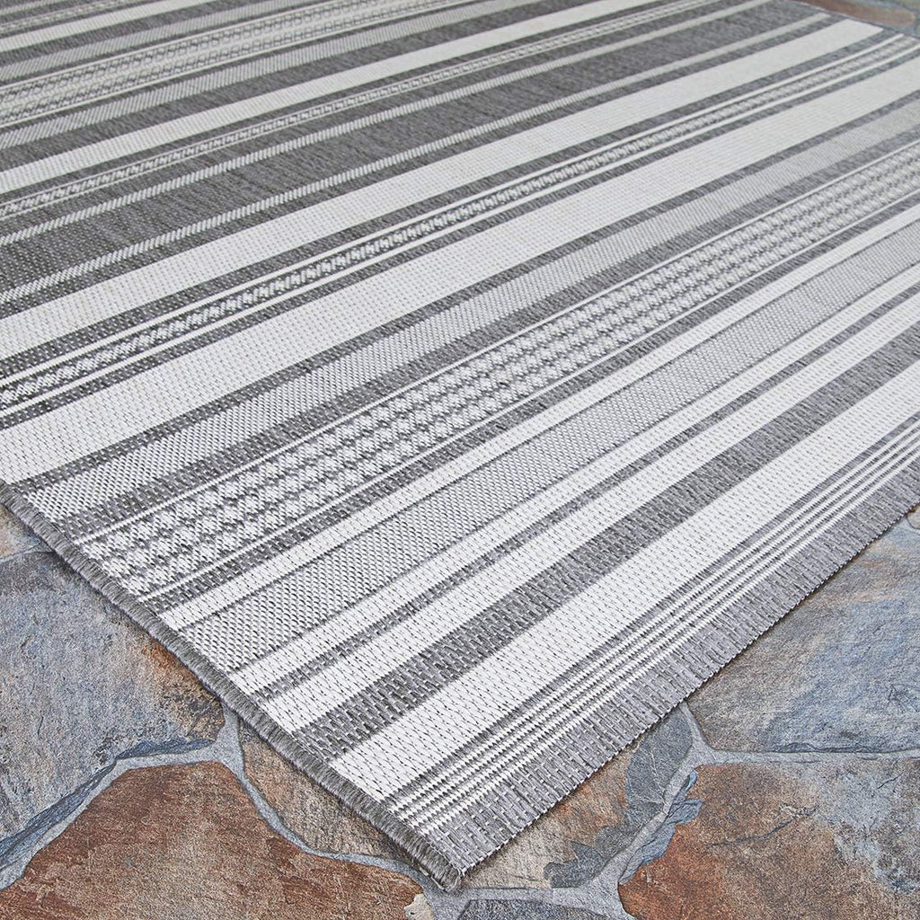Couristan Recife Indoor Outdoor Rug - Gazebo Stripe 6'2' x 9'2' Rectangle in Ivory and Silver, Low Pile, Hose Washable, Pet- Kid Friendly Home Decor for Living Room, Patio Furniture Set, Kitchen
