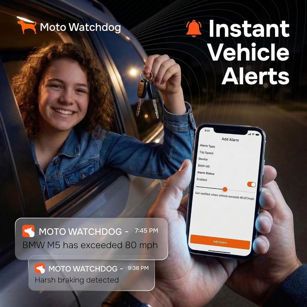 GPS Tracker for Vehicles, No Monthly Fee, No Subscription with Real-Time Location, Mileage Tracking, Speeding Monitoring, Route History, Geofence, OBD, Fleets & Families, USA, Moto Watchdog