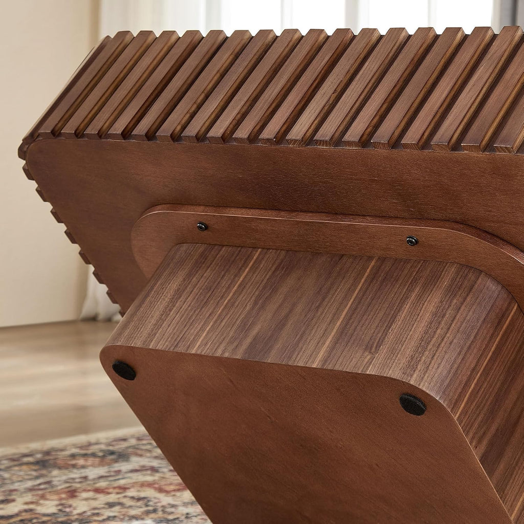 31.49'' Square Coffee Table Set of 2 for Living Room, Modern Wood Drum Pedestal Flute Embossment Coffee Table, Easy Assembly (Walnut, 2-Pcs)