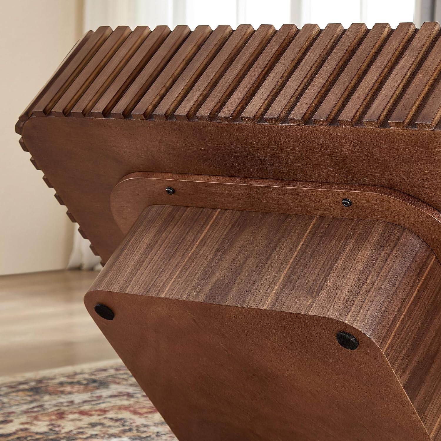 31.49'' Square Coffee Table Set of 2 for Living Room, Modern Wood Drum Pedestal Flute Embossment Coffee Table, Easy Assembly (Walnut, 2-Pcs)