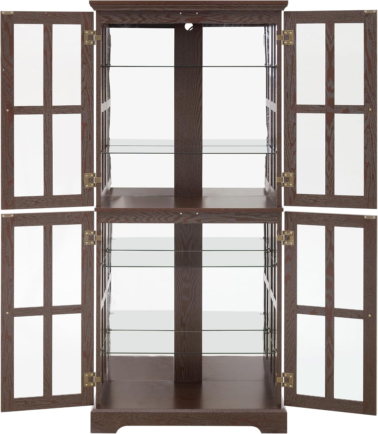 KEIKI Curio Display Cabinet, 68.7' H Lighted Glass Display Cabinet, w/ 4 Glass Doors & Adjustable Shelves, Vintage Showcase with E26 Bulb for Home or Office, Cherry