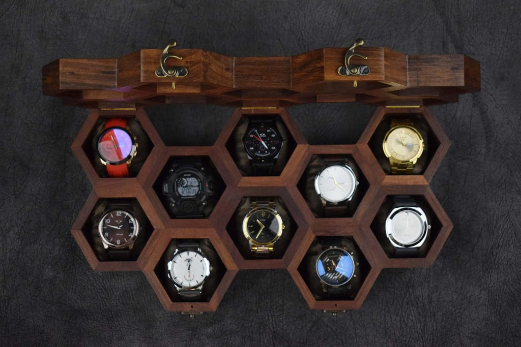 Royal Craft Expertise Extra Large Rosewood Honeycomb Wall Mounted Watch Box Display Case for Men, Vintage Watch Storage Organizer Holder for Safe and Elegant Watch Collection