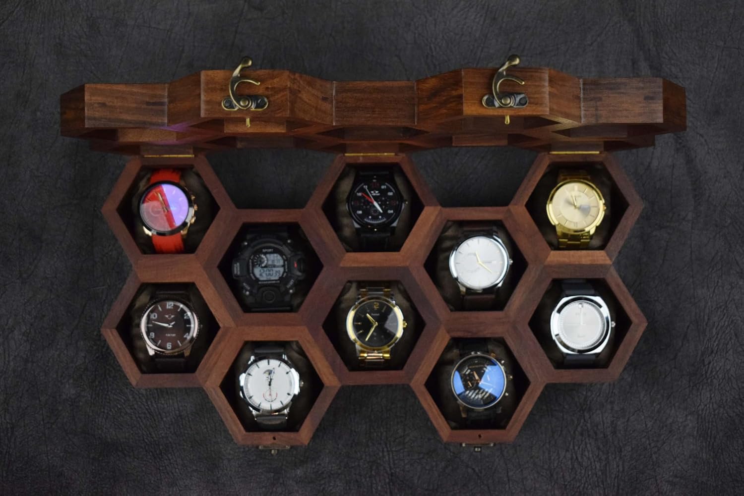 Royal Craft Expertise Extra Large Rosewood Honeycomb Wall Mounted Watch Box Display Case for Men, Vintage Watch Storage Organizer Holder for Safe and Elegant Watch Collection