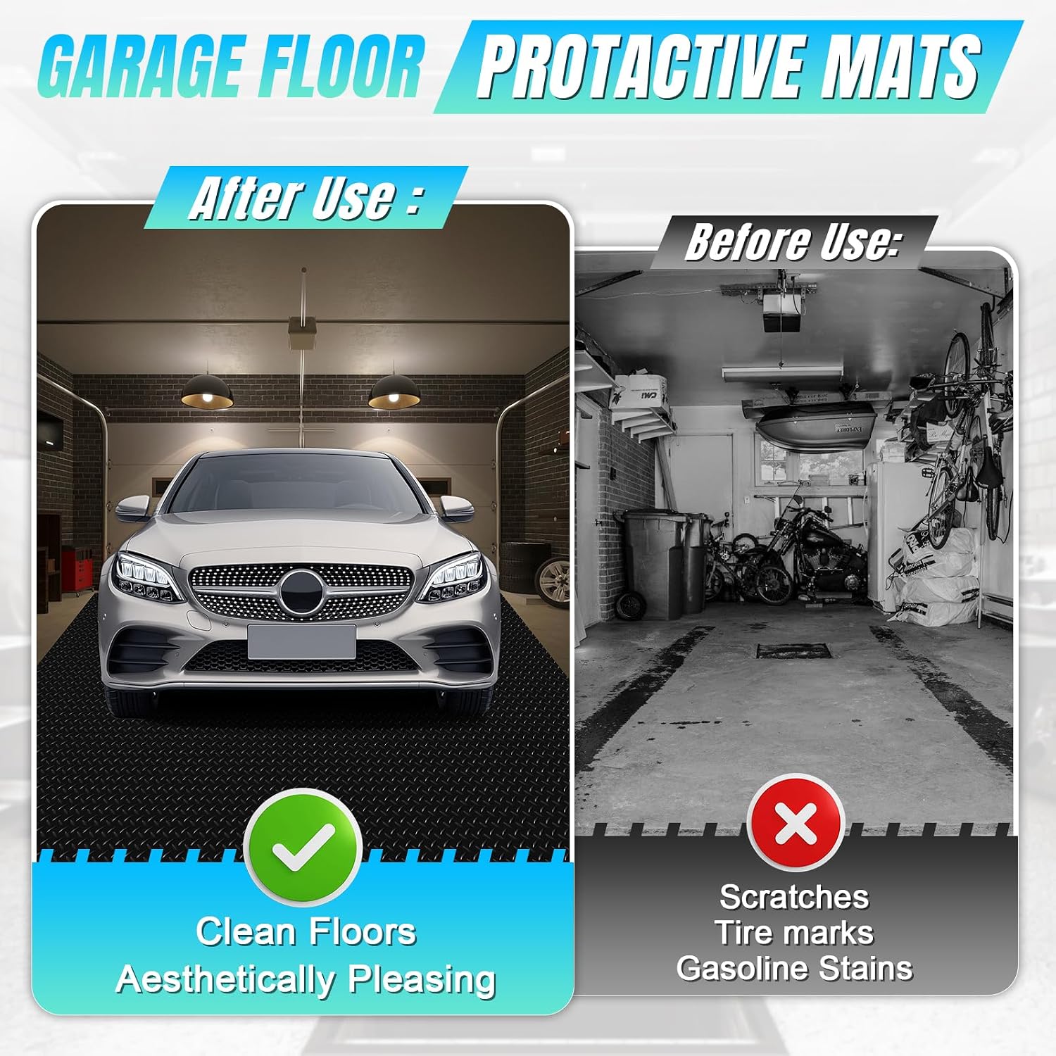 4 x 20 FT Garage Floor Mat, Diamond Plate Rubber Flooring Roll, PVC Garage Flooring Rolls for Under Car, Large SUVs, Pickup Truck, RV, Gym