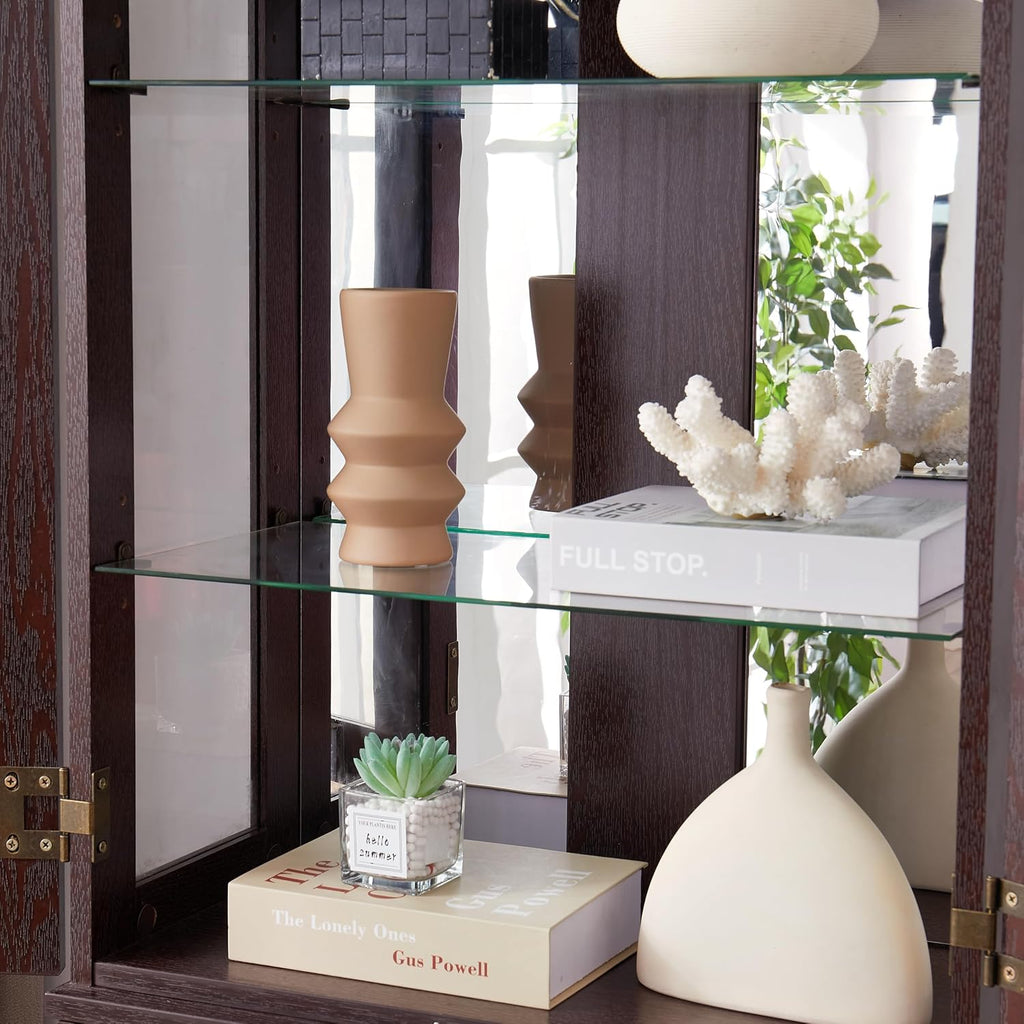 Ball & Cast Lighted Curio Cabinet,6-Tier Glass Display Cabinet with Adjustable Glass Shelves and Mirrored Back Panel for Living Room,Pantry Light Bulb Included,Dark Cherry