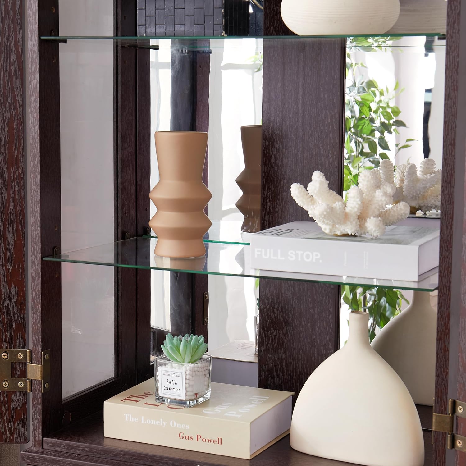 Ball & Cast Lighted Curio Cabinet,6-Tier Glass Display Cabinet with Adjustable Glass Shelves and Mirrored Back Panel for Living Room,Pantry Light Bulb Included,Dark Cherry