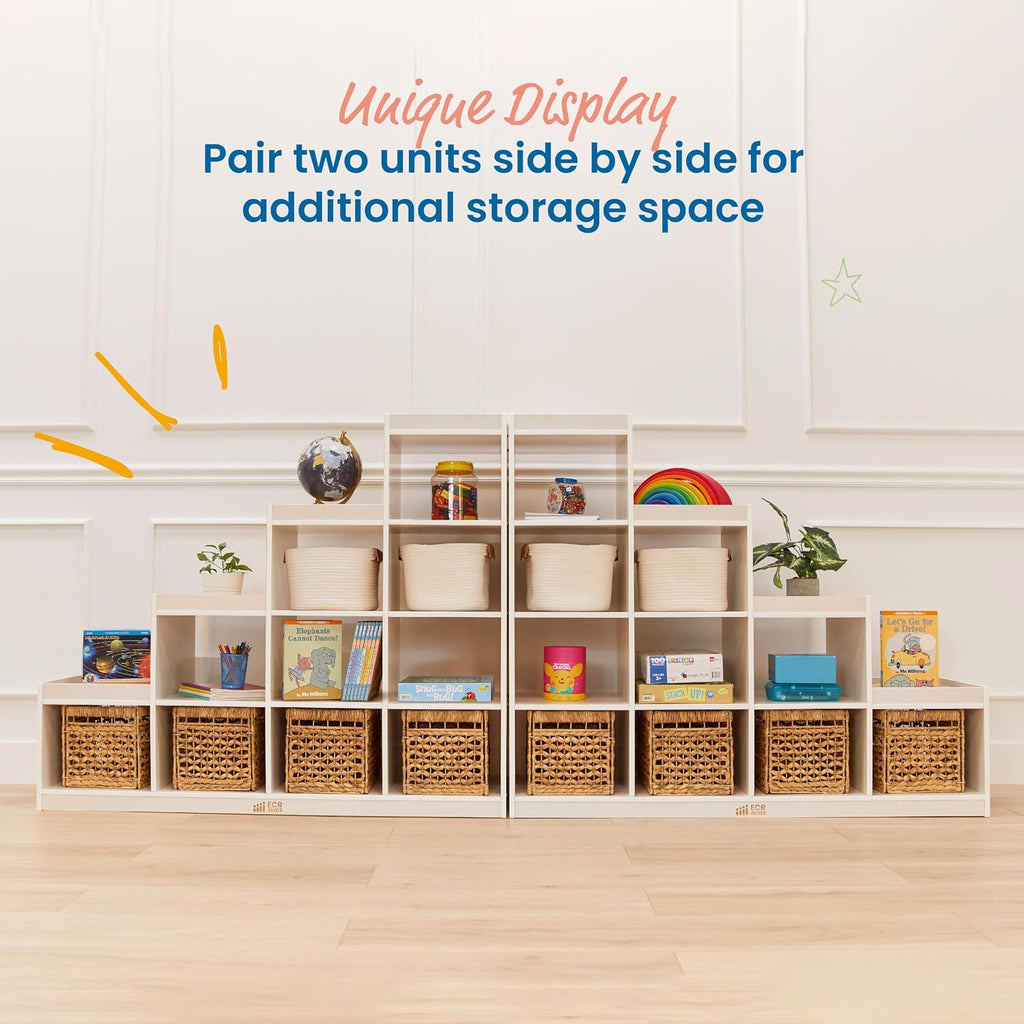 ECR4Kids 4-3-2-1 Double-Sided Cube Storage Organizer, Classroom Furniture, White Wash