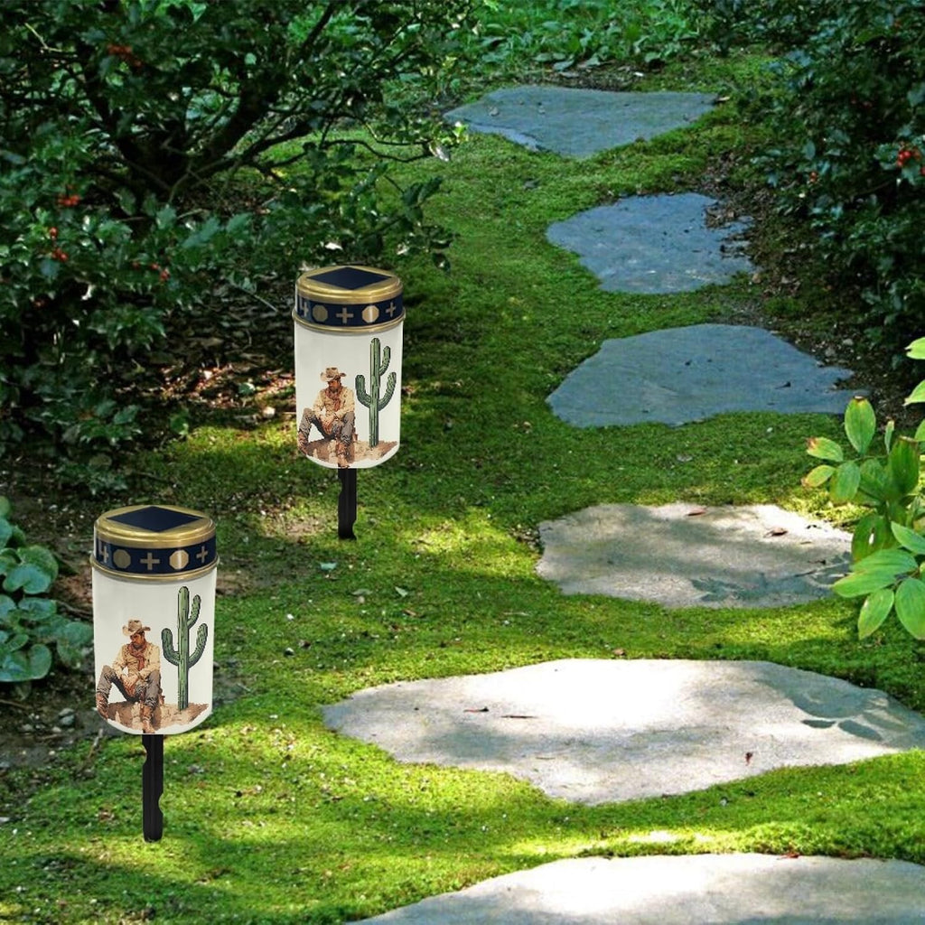 Western Cowboy Cemetery Lights for Grave, Outdoor Solar Garden Pathway Lights - Solar Powered Lanterns for Yard, Patio, Driveway