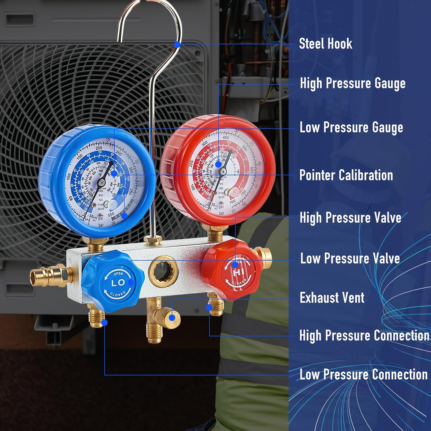 BACOENG 3.6CFM AC Vacuum Pump and Gauge Set - Home Mini Split Vacuum Pump Kit for R410A Refrigerants - w/ R410a Mini Split Adapter & 3x5FT Hoses