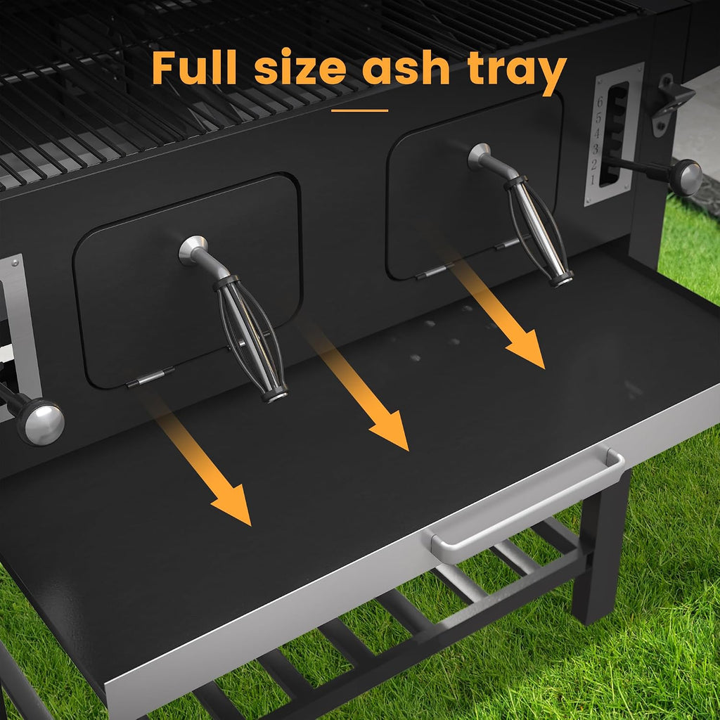 VICLLAX Extra-Large Premium Charcoal Grill - Smoker Grill with 600 sq in Cooking Space, Dual Adjustable Trays & Foldable Side Tables, Enamel-Coated Grills for Professional BBQ Experience