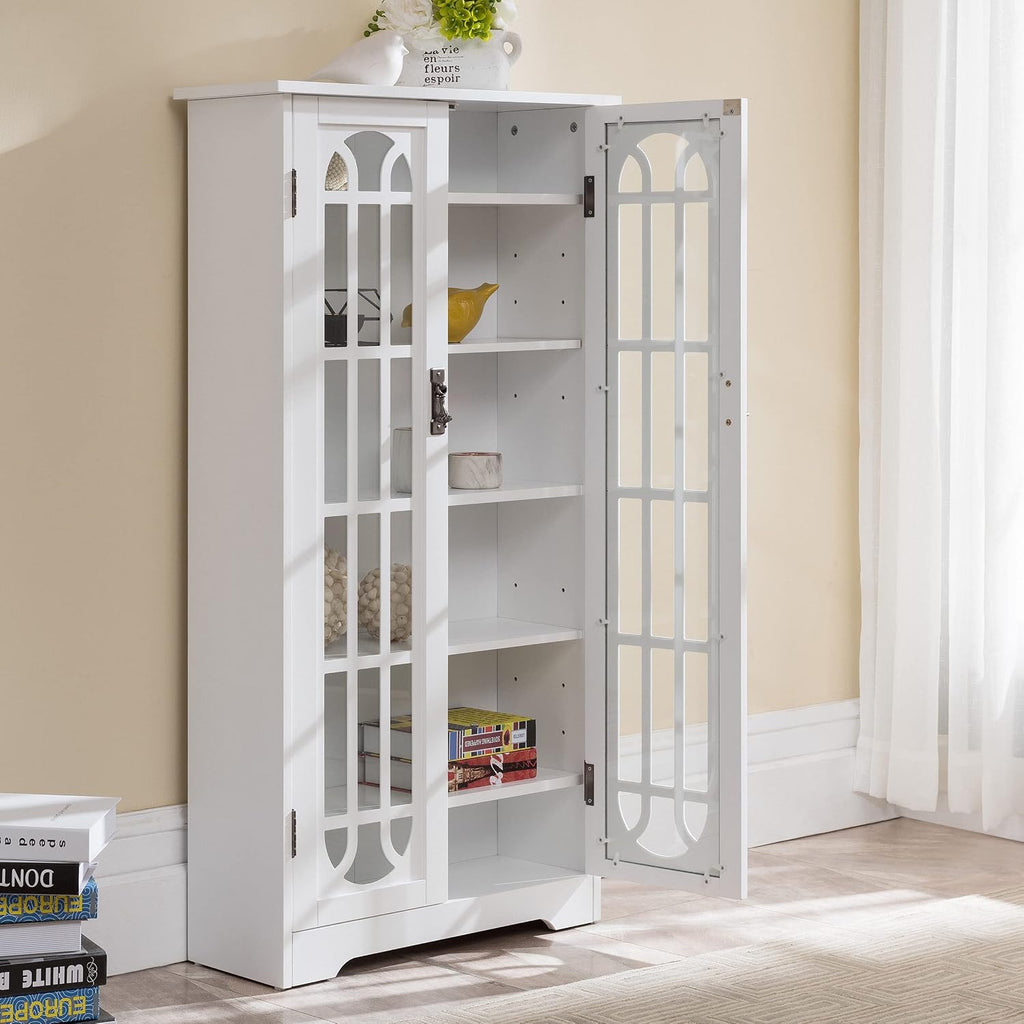 SEI Furniture - Window Pane Media Cabinet - White - Transitional Design, White Glass and Wood - Ideal for Home Office, Living Room (MS1075)