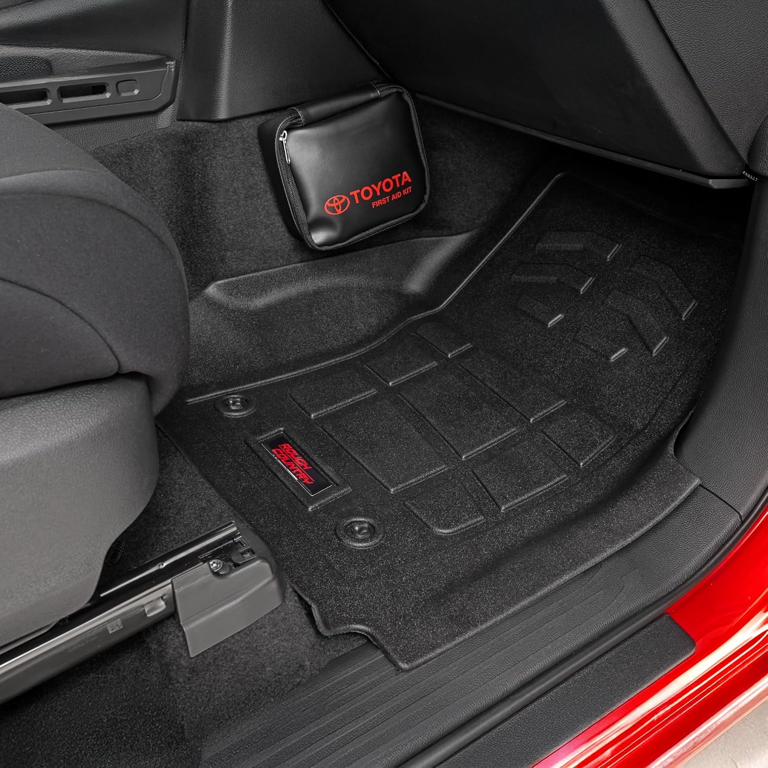 Rough Country Sure-Fit All Weather Floor Mats for Toyota Tacoma Double Cab (2024-2025) - Non-Slip, Waterproof Flexible Floor Mat, Front & Rear Set