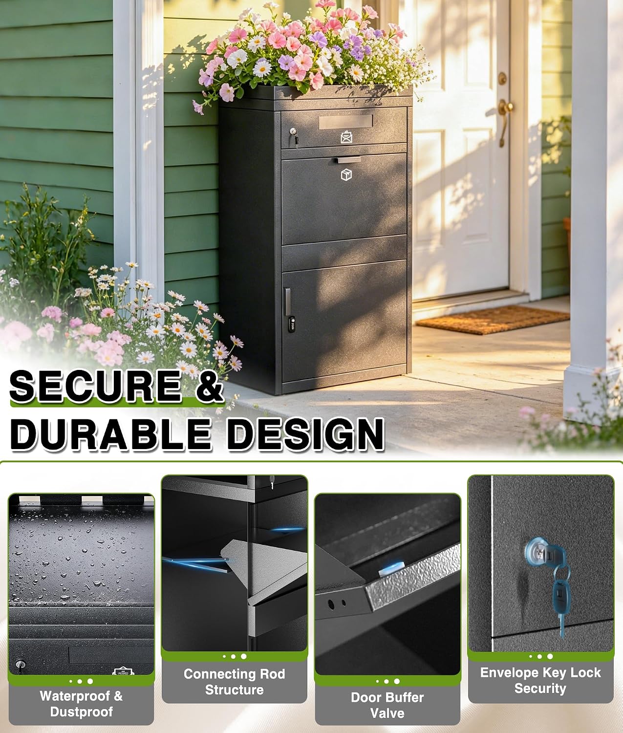 45.3IN Package Delivery Boxes for Outside, Ultra Large Mailbox for Parcel, Automobile Steel Parcel Mailbox, Waterproof Anti-Theft Parcel Drop Box for Home and Business
