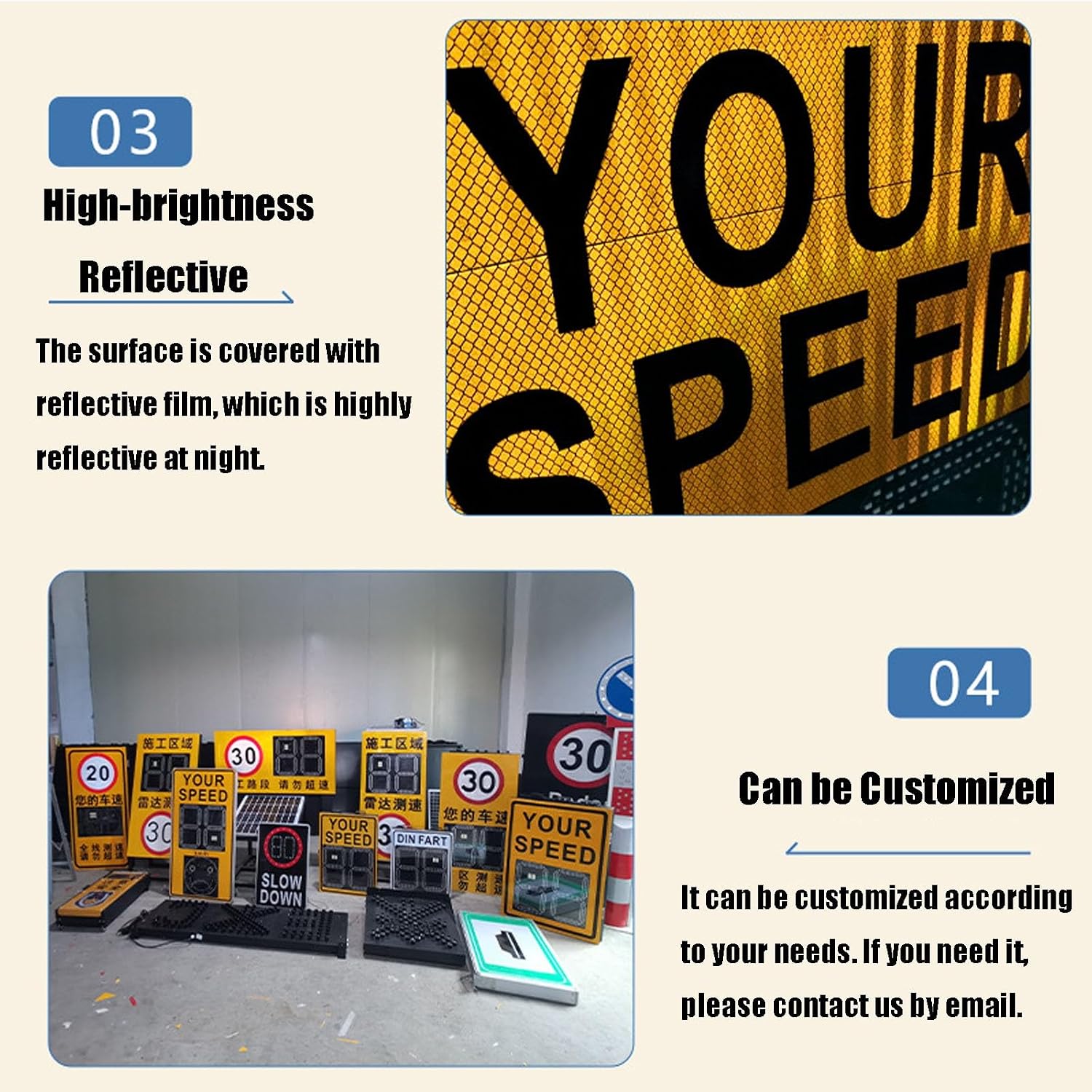 Speed Display Radar Traffic Sign, 20'x27'/24'x35' Solar Speed Radar Feedback Sign Road Safety Speed Limit Detector with Accessories, Adjustable Miles and Kilometers, White(50 * 70cm)