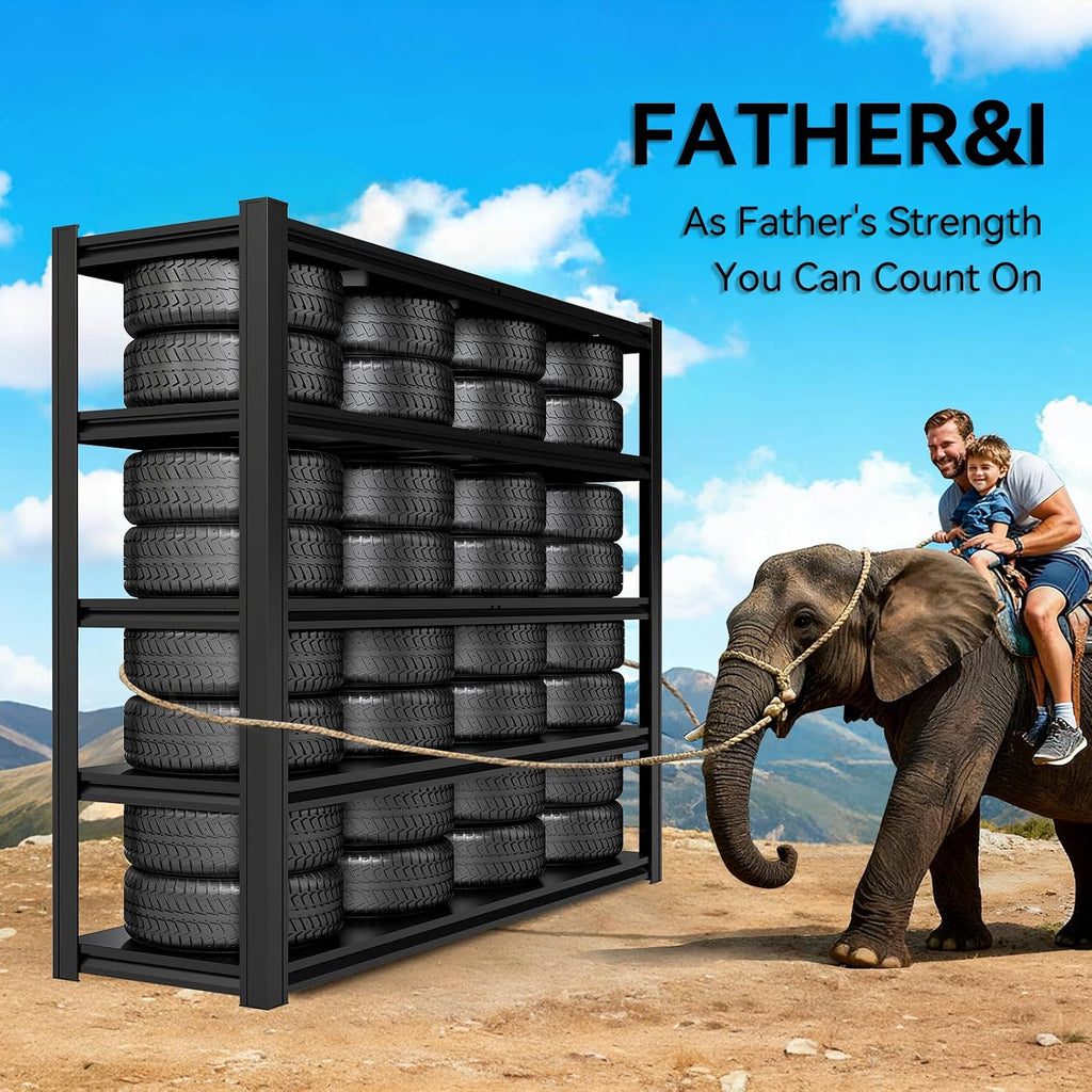 55.12' W Father&I 5-Shelf- Storage Rack Industrial Metal Adjustable Garage/Kitchen Shelves Heavy-Dudy Shelving Units Steel Organizer System for Basement/Shed, 84' H*55.12' W*24' D*, Black