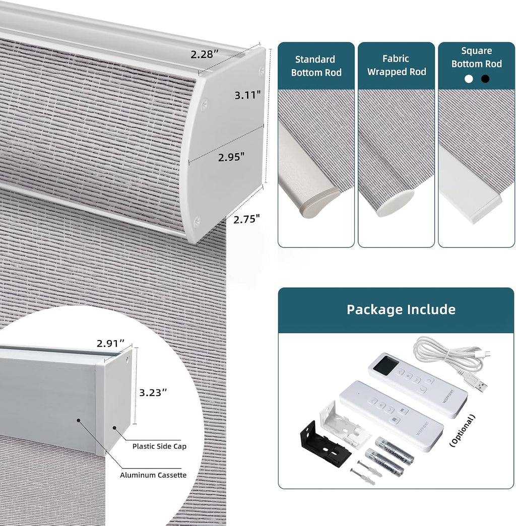 Motorized Roller Shade, 100% Blackout Smart Window Blinds Work with Homekit, Alexa, Google Home, Electric Remote Control Blinds,Custom up110''Wx120''H, Texture Rock Grey