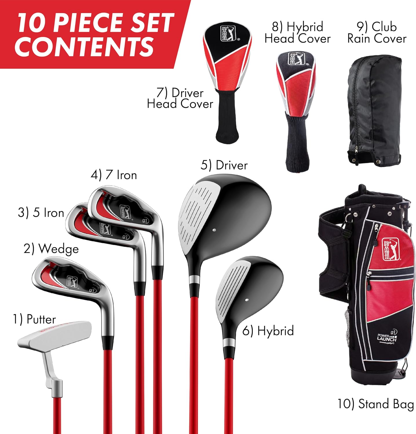 PGA Tour Youth Golf Club Set – Ages 3-5 (3'6'-4'1') and 5-8 (4'1' - 4'8') Right and Left Handed Beginner Junior Golf Clubs with Lightweight Golf Bag, Mallet Putter, Driver by Golfgen