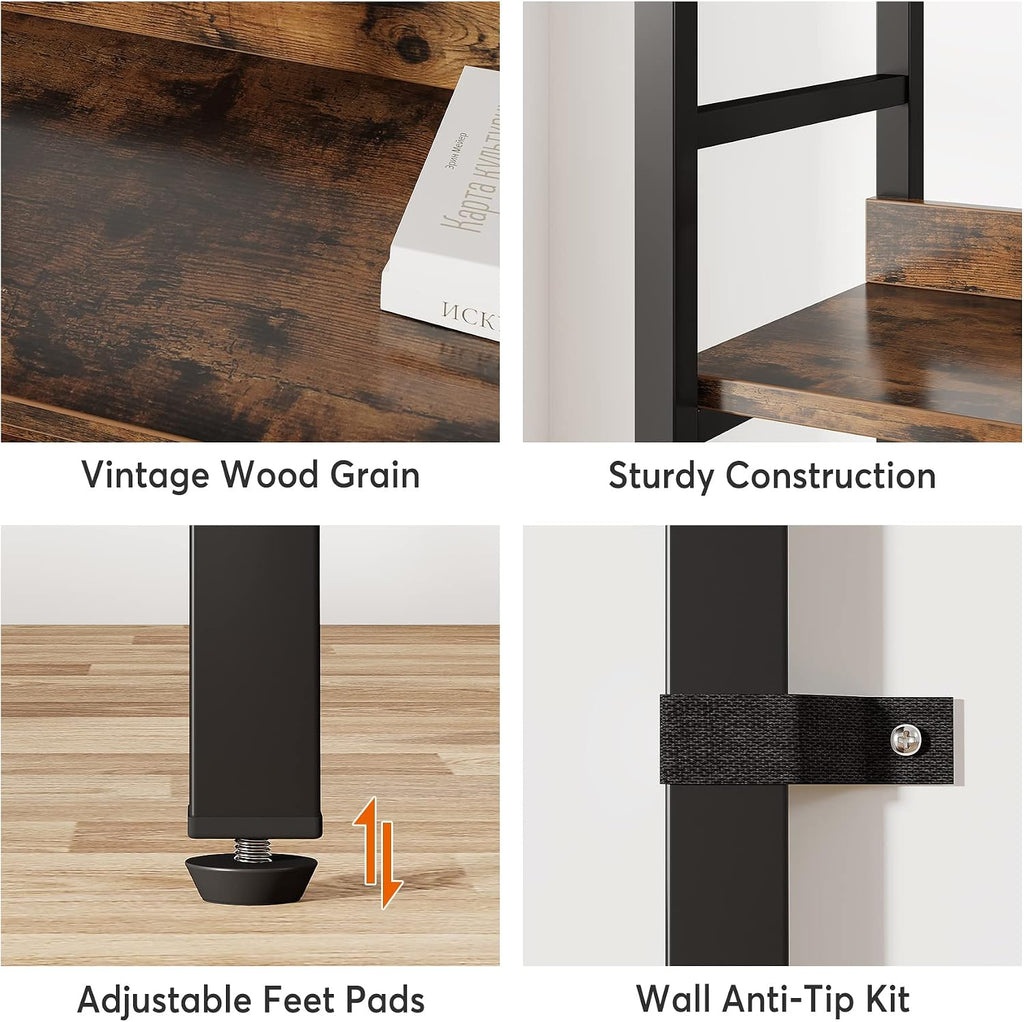 Tribesigns 5-Tier Industrial Bookshelf, 71'H x 47'W Etagere Bookcase, Freestanding Double Wide Book Shelf for Storage and Display, Wood and Metal Bookshelves for Living Room Home Office, Rustic Brown