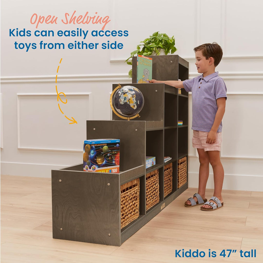 ECR4Kids 4-3-2-1 Double-Sided Cube Storage Organizer, Classroom Furniture, Grey Wash