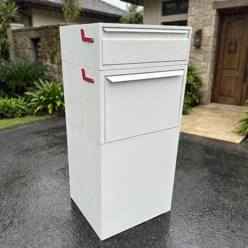 Large Secure Package Delivery Box for Outside with Key Lock, 48 * 23 * 21', Stainless Steel, 42 Gallon, Anti-Theft, Rust-Proof,Waterproof Box for Packages Delivery Outdoor（White