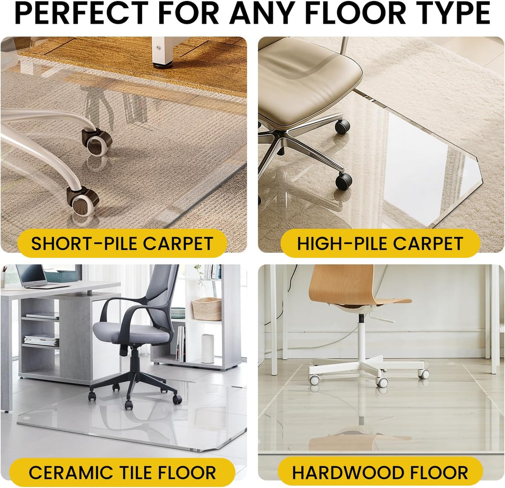 VASUHOME 36'x46' Patented Beveled Edge Glass Chair Mat, Heavy-Duty Office Floor Mat for Hardwood & Carpet, 1/5' Thick, Includes 12 Anti-Slip Pads