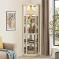 69' H Lighted Curio Cabinet Corner Display Case,Corner Glass Cabinets with Tempered Glass Door and Adjustable Shelves,Wooden Curio Cabinet with Mirrored Back Pane(Style 1 - Antique White)