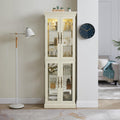 Ball & Cast Lighted Curio Cabinet,6-Tier Glass Display Cabinet with Adjustable Glass Shelves and Mirrored Back Panel for Living Room,Pantry Light Bulb Included,Antique White